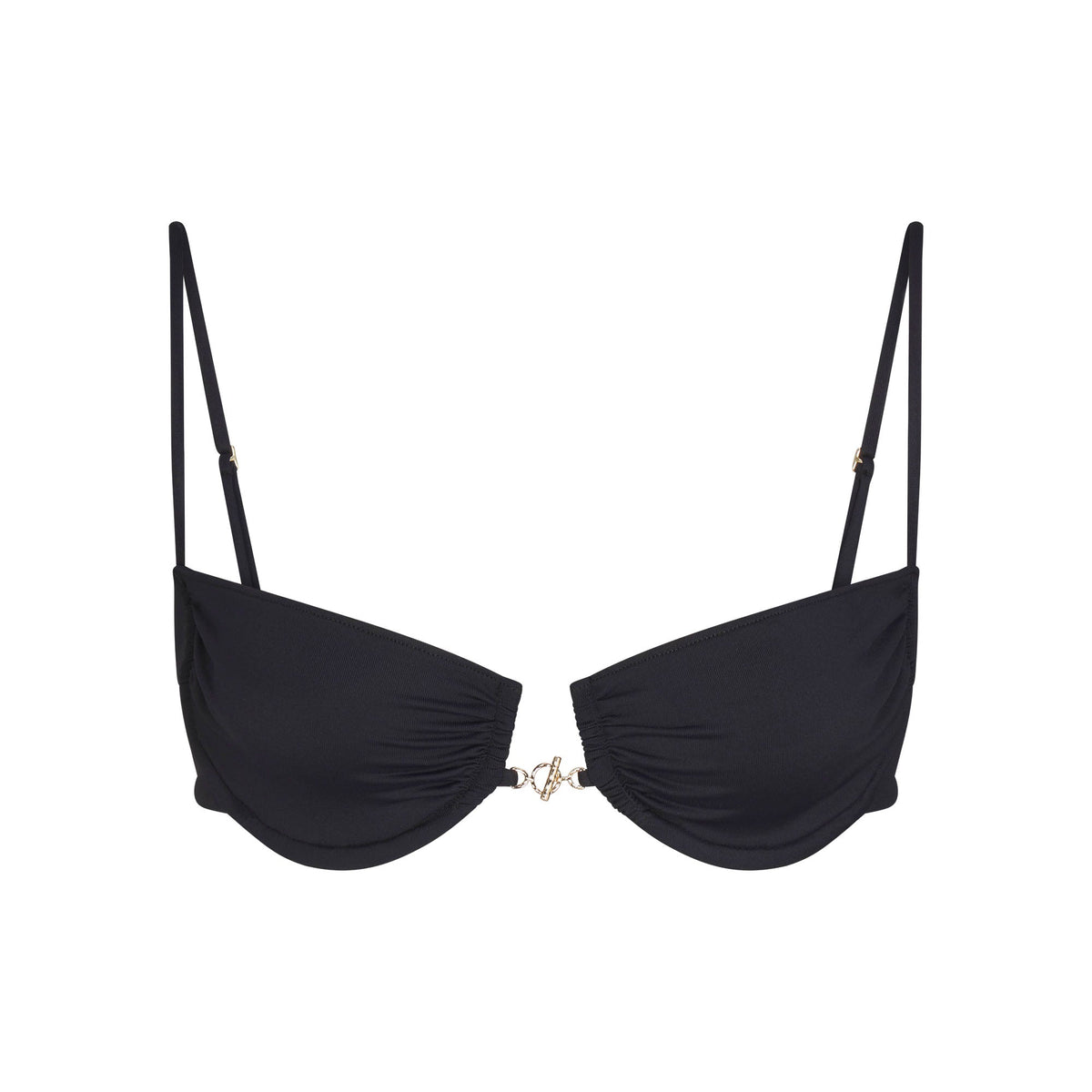 ICONIC SWIM HARDWARE UNDERWIRE BIKINI TOP | OBSIDIAN FLAT ON A WHITE BACKGROUND | FLT