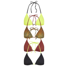 SIGNATURE SWIM TRIANGLE BIKINI TOP 4-PACK | OMBRE SNAKE MULTI LAYS FLAT ON A WHITE BACKGROUND   | FLT