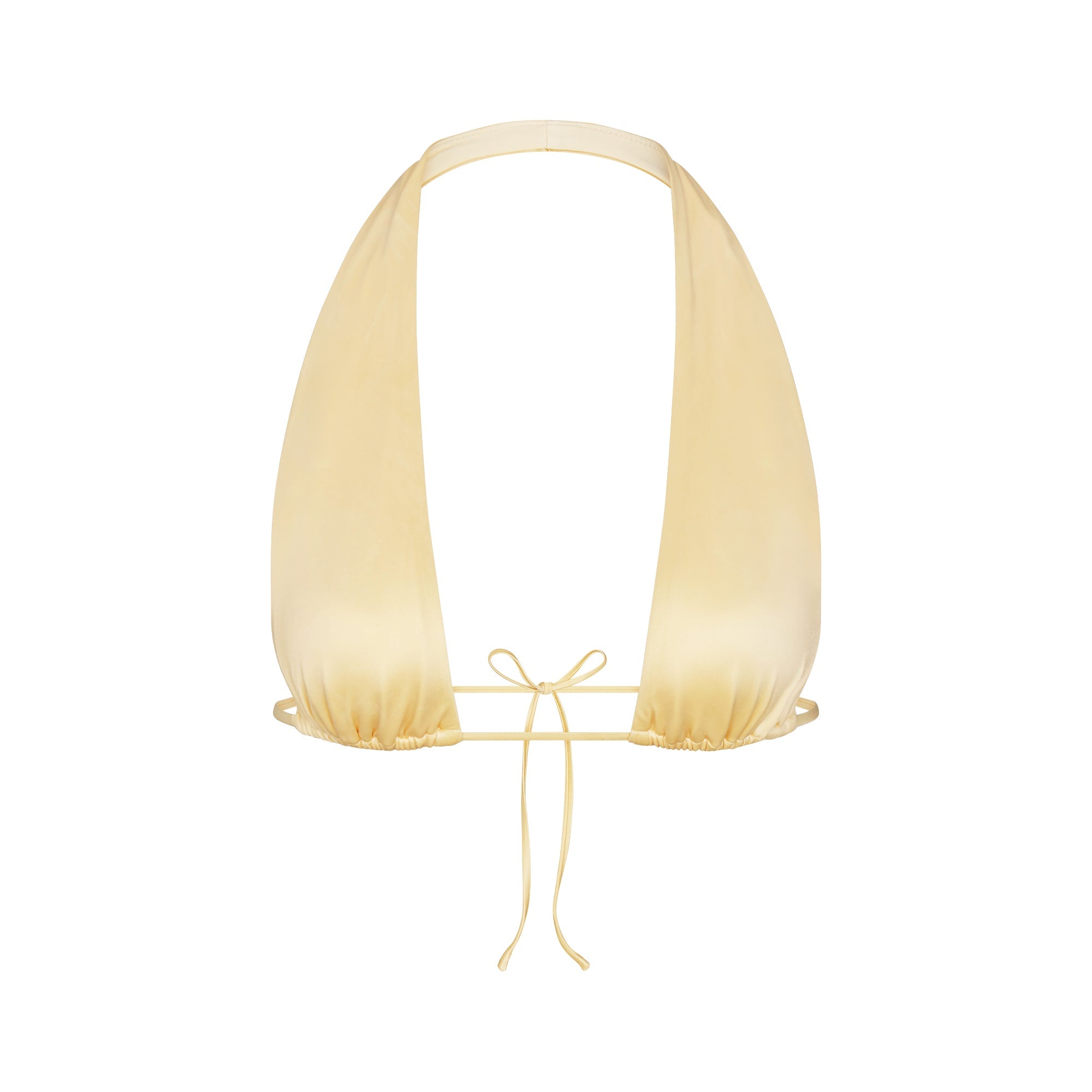 SATIN SWIM PLUNGE BIKINI TOP | MARIZPAN FLAT ON A WHITE BACKGROUND | FLT