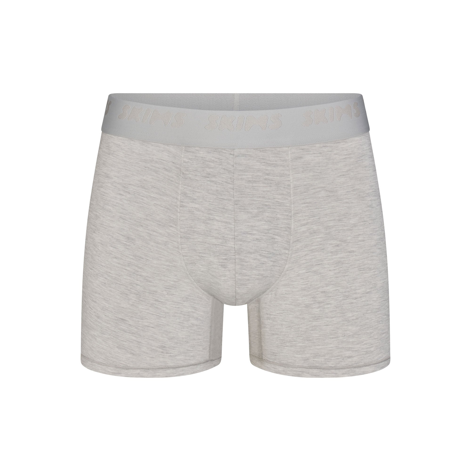 SKIMS STRETCH MENS 3" BOXER BRIEF | LIGHT HEATHER GREY FLAT ON A WHITE BACKGROUND | FLT @ | FOCUS: 0.0, 1.0, 0.9
