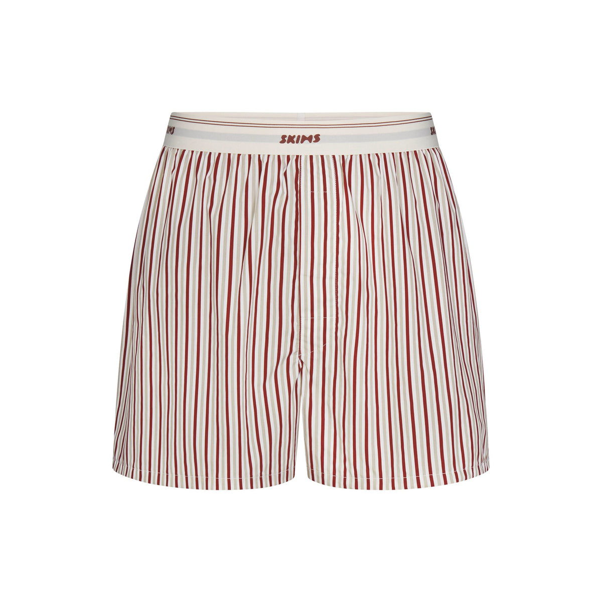 COTTON POPLIN MENS LOGO BAND BOXER | CINNAMON STONE STRIPE FLAT ON A WHITE BACKGROUND | FLT