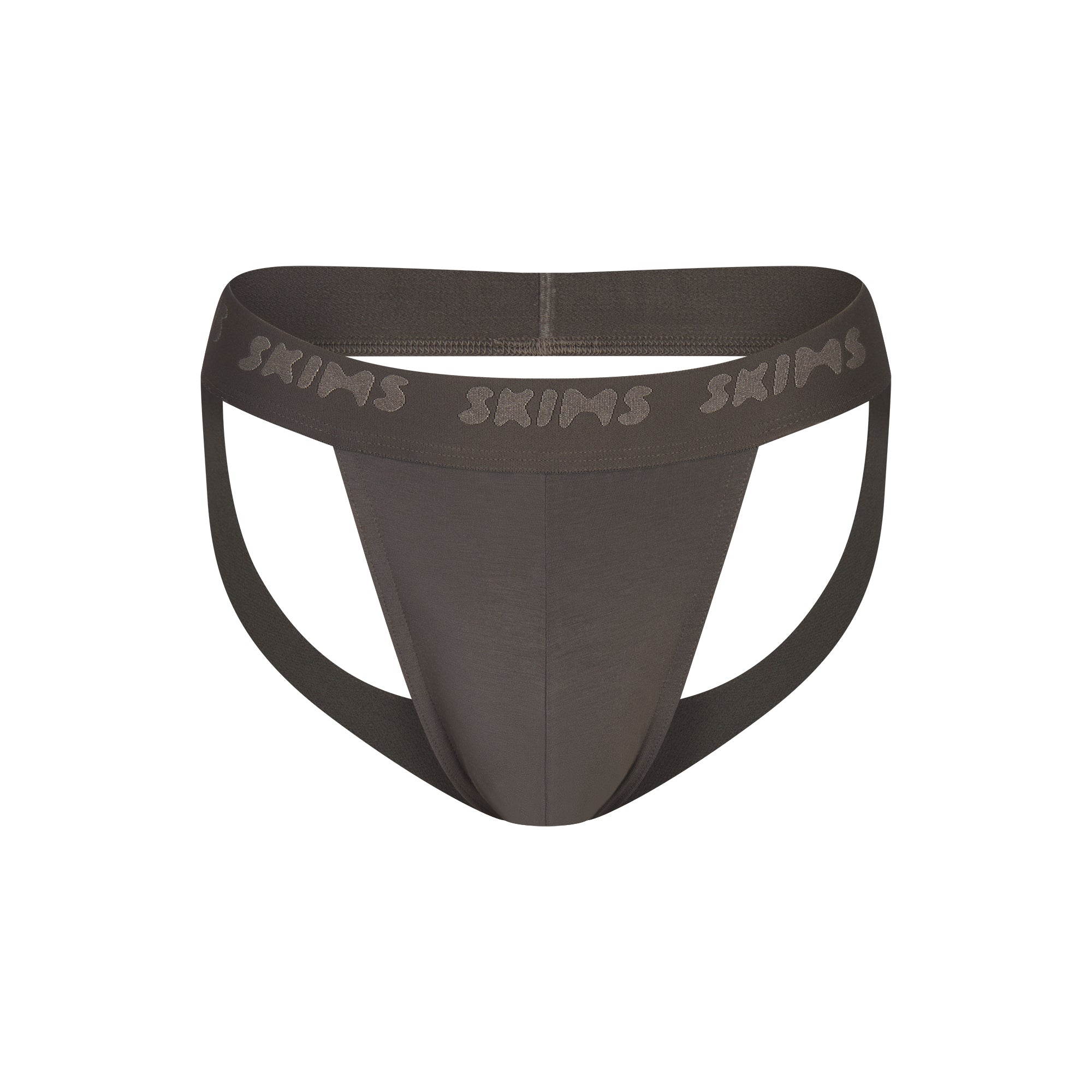 SKIMS STRETCH MENS JOCKSTRAP | GUNMETAL FLAT ON A WHITE BACKGROUND