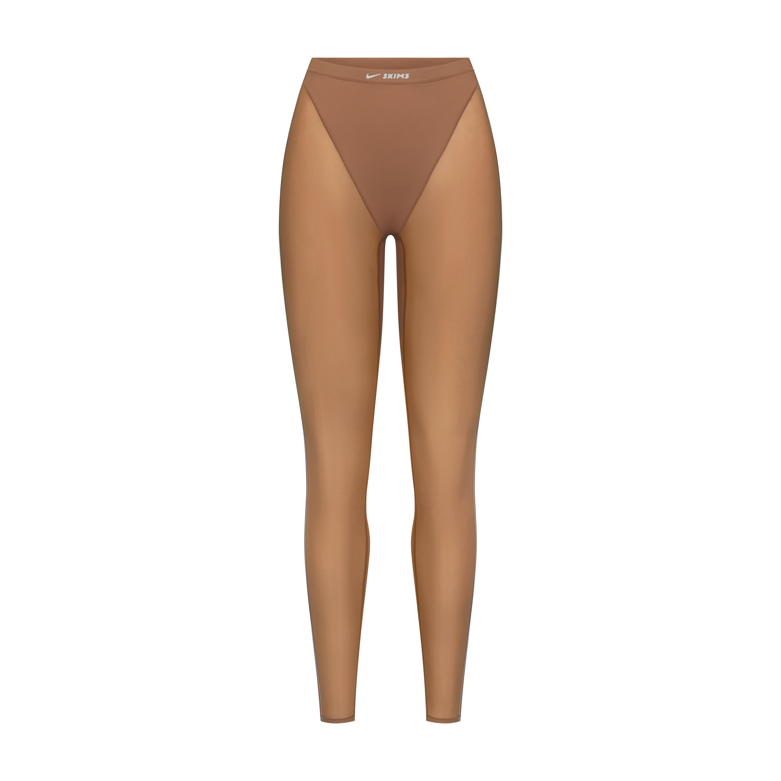 NikeSKIMS WEIGHTLESS LAYERS V-LINE 26" LEGGING | CAROB BROWN FLAT ON A WHITE BACKGROUND | FLT