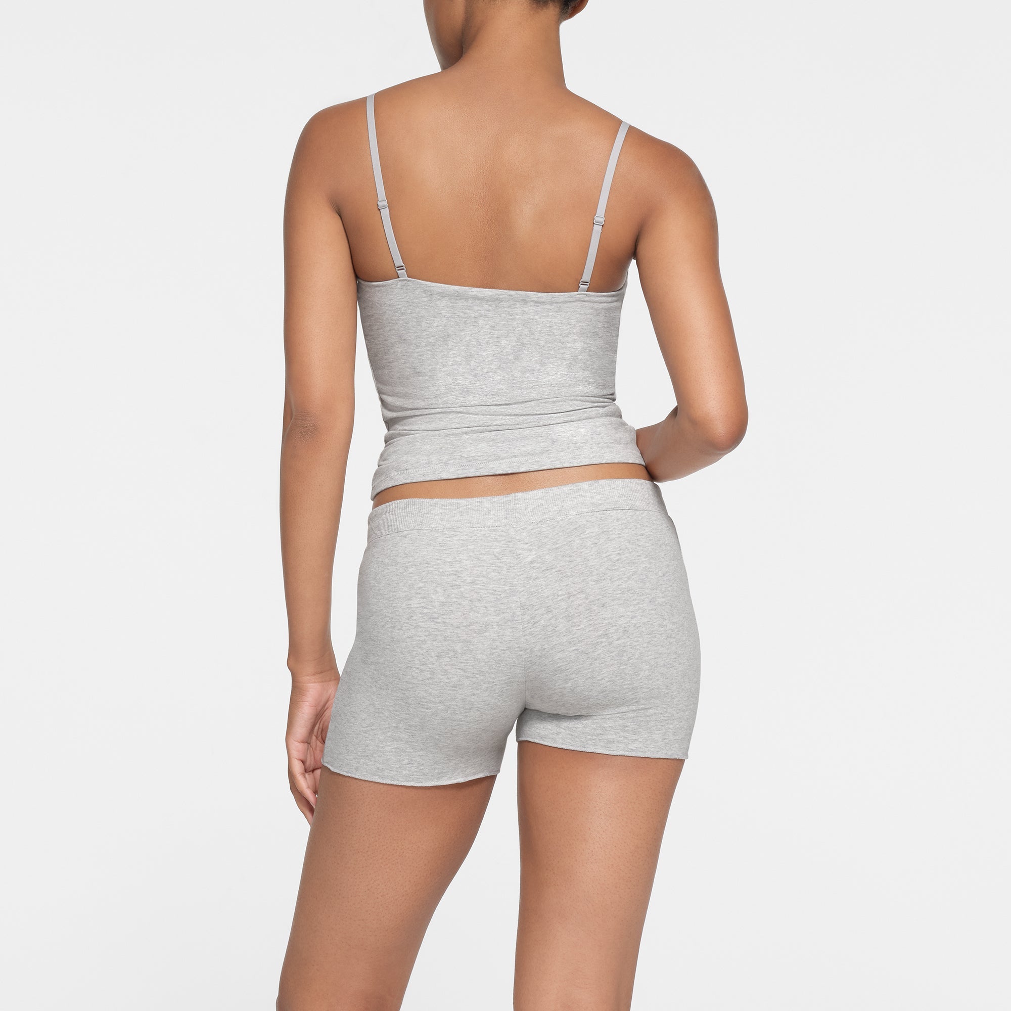 COTTON JERSEY CAMI | LIGHT HEATHER GREY ON A MODEL BACK VIEW