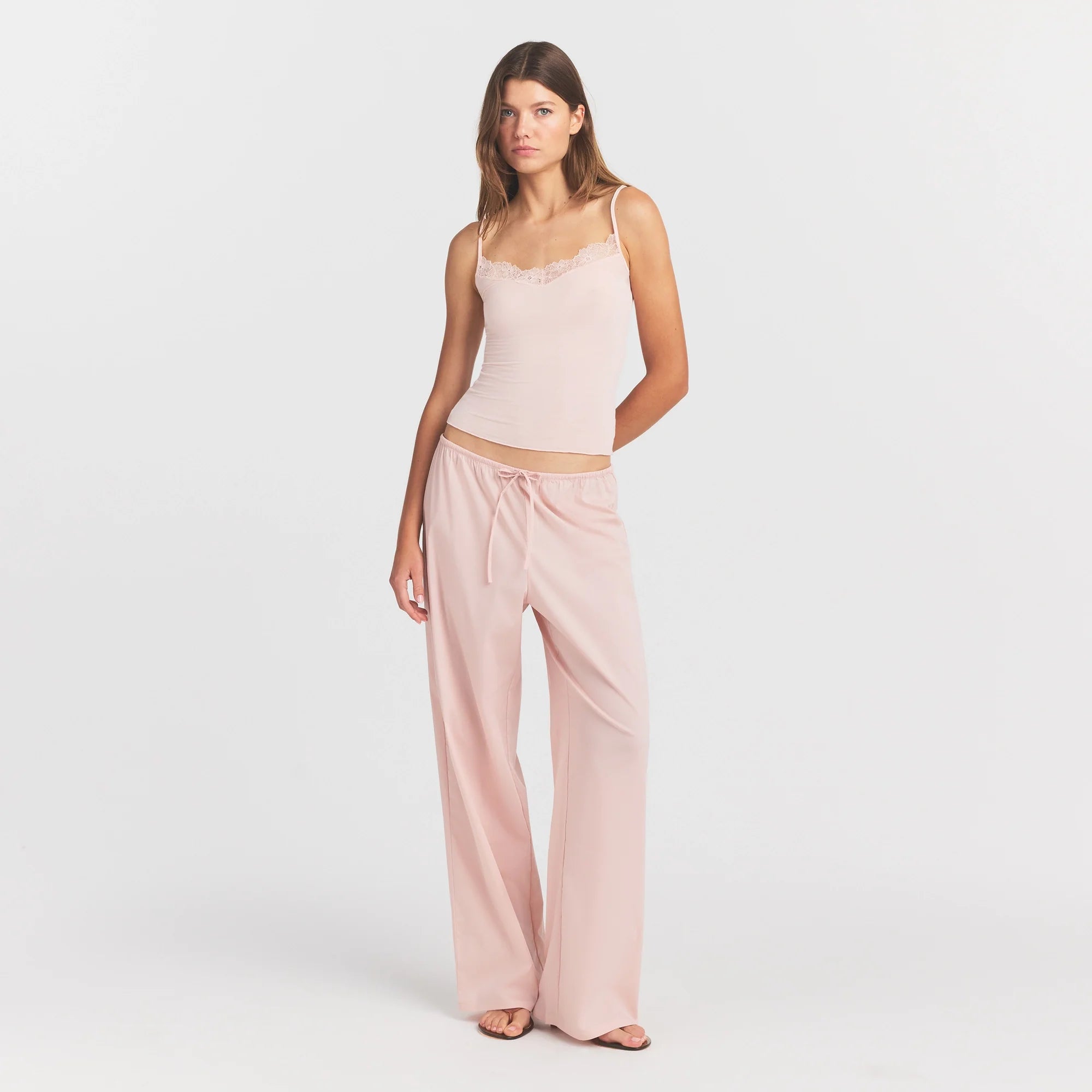 SHEER MODAL LACE CAMI | PRIMROSE ON A MODEL FRONT VIEW