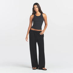 COTTON RIB SCOOP NECK TANK | SOOT ON A MODEL FRONT VIEW @ | FOCUS: 0.0, 1.0, 0.9