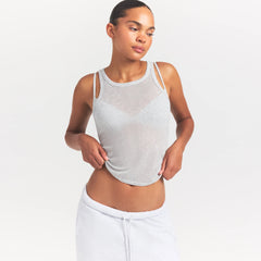 SHEER RIB TANK | LIGHT HEATHER GREY ON A MODEL SIDE VIEW @ | FOCUS: 0.0, 1.0, 0.9