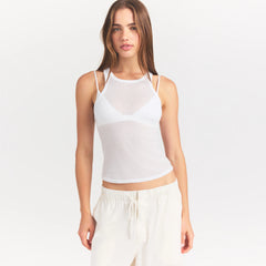 SHEER RIB TANK | SNOW ON A MODEL SIDE VIEW @ | FOCUS: 0.0, 1.0, 0.9