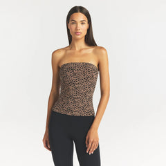 COTTON JERSEY TUBE TOP | SIENNA NATURAL LEOPARD ON A MODEL FRONT VIEW @ | FOCUS: 0.0, 1.0, 0.9
