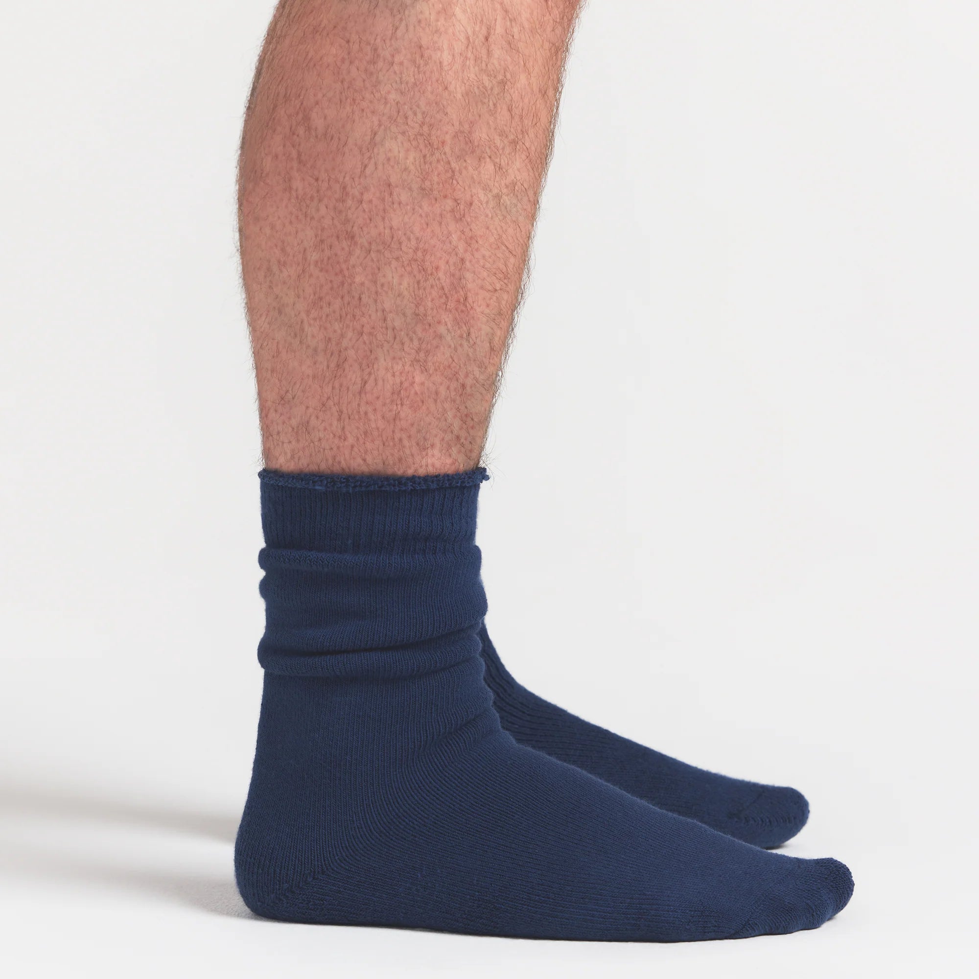 SKIMS FOR TEAM USA MENS OLYMPIC LOUNGE SOCK | NAVYON A MODEL FRONT VIEW @ | FOCUS: 0.0, 1.0, 0.9