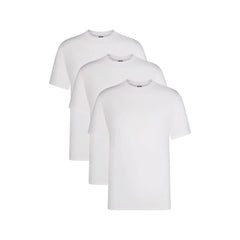 SKIMS BASICS MENS LIGHTWEIGHT T-SHIRT 3-PACK | CHALK ON A MODEL FRONT VIEW