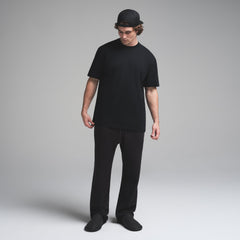 HEAVYWEIGHT COTTON MENS RELAXED T-SHIRT | OBSIDIAN ON A MODEL FRONT VIEW | FOCUS: 0.0, 1.0, 0.9
