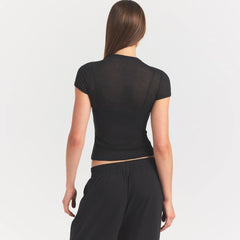 SHEER RIB T-SHIRT | SOOT ON A MODEL SIDE VIEW @ | FOCUS: 0.0, 1.0, 0.9