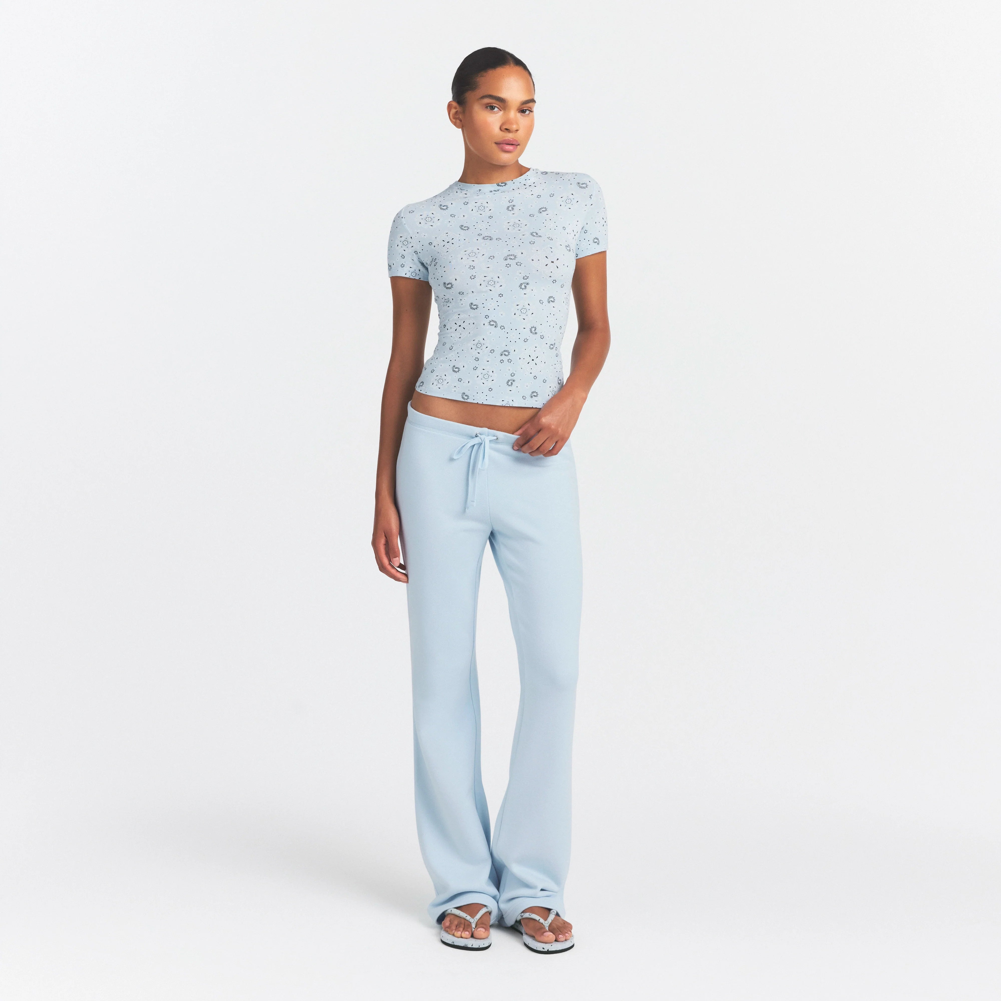 COTTON JERSEY T-SHIRT | POWDER BLUE BANDANA ON A MODEL FRONT VIEW @ | FOCUS: 0.0, 1.0, 0.9