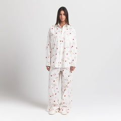 COTTON POPLIN OVERSIZED SLEEP SET | MARBLE CHERUB PRINT ON A MODEL FRONT VIEW @ | FOCUS: 0.0, 1.0, 0.9