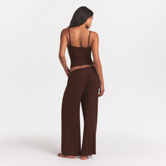 SOFT LOUNGE TANK SLEEP SET | COCOA ON A MODEL FRONT VIEW @ | FOCUS: 0.0, 1.0, 0.9