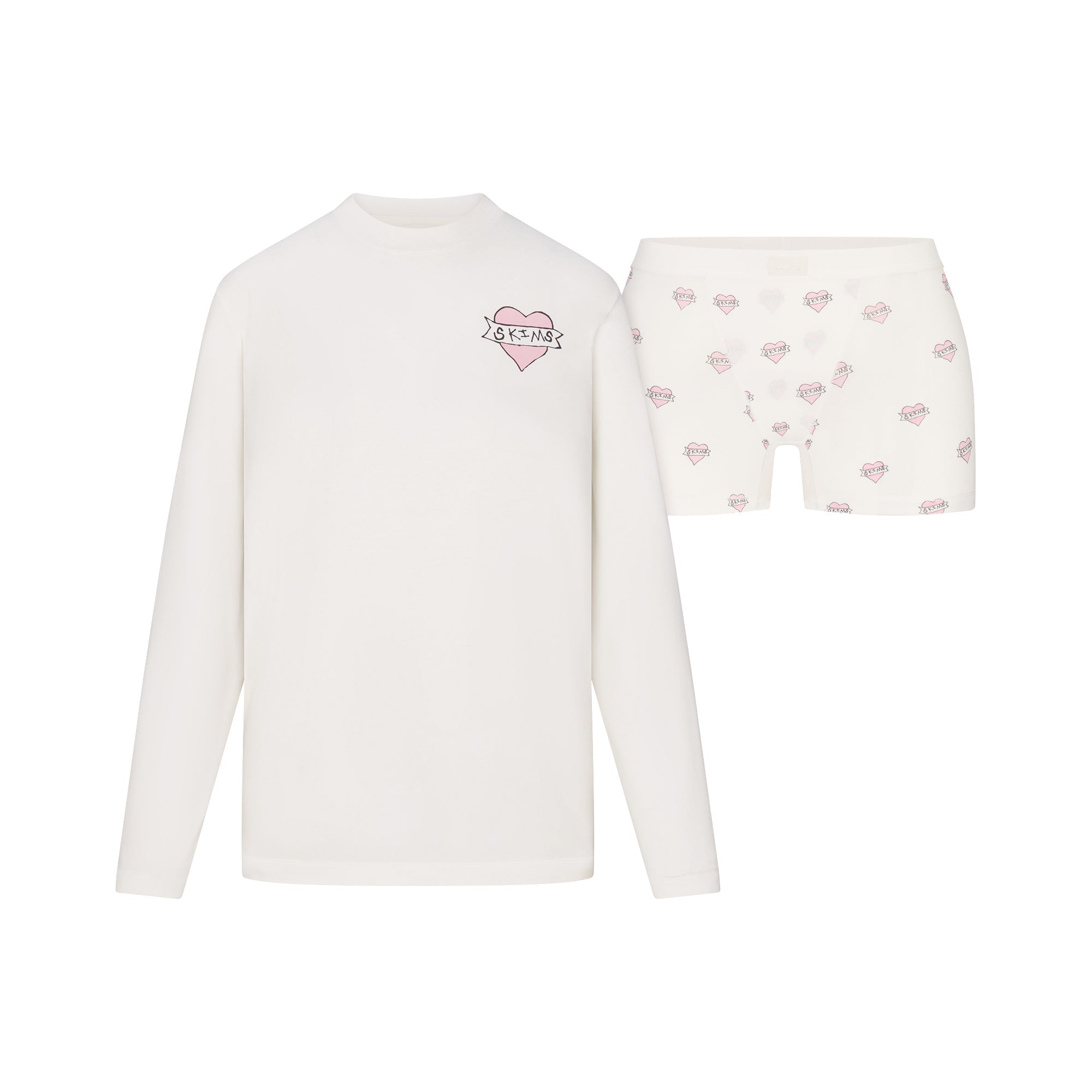 BOYFRIEND LONG SLEEVE T-SHIRT AND SHORT BOXER SET | MARBLE HEART BANNER FLAT ON A WHITE BACKGROUND | FLT