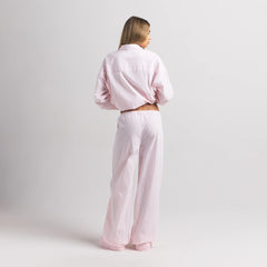 COTTON POPLIN OVERSIZED SLEEP SET | CHERRY BLOSSOM STRIPE ON A MODEL BACK VIEW @ | FOCUS: 0.0, 1.0, 0.9
