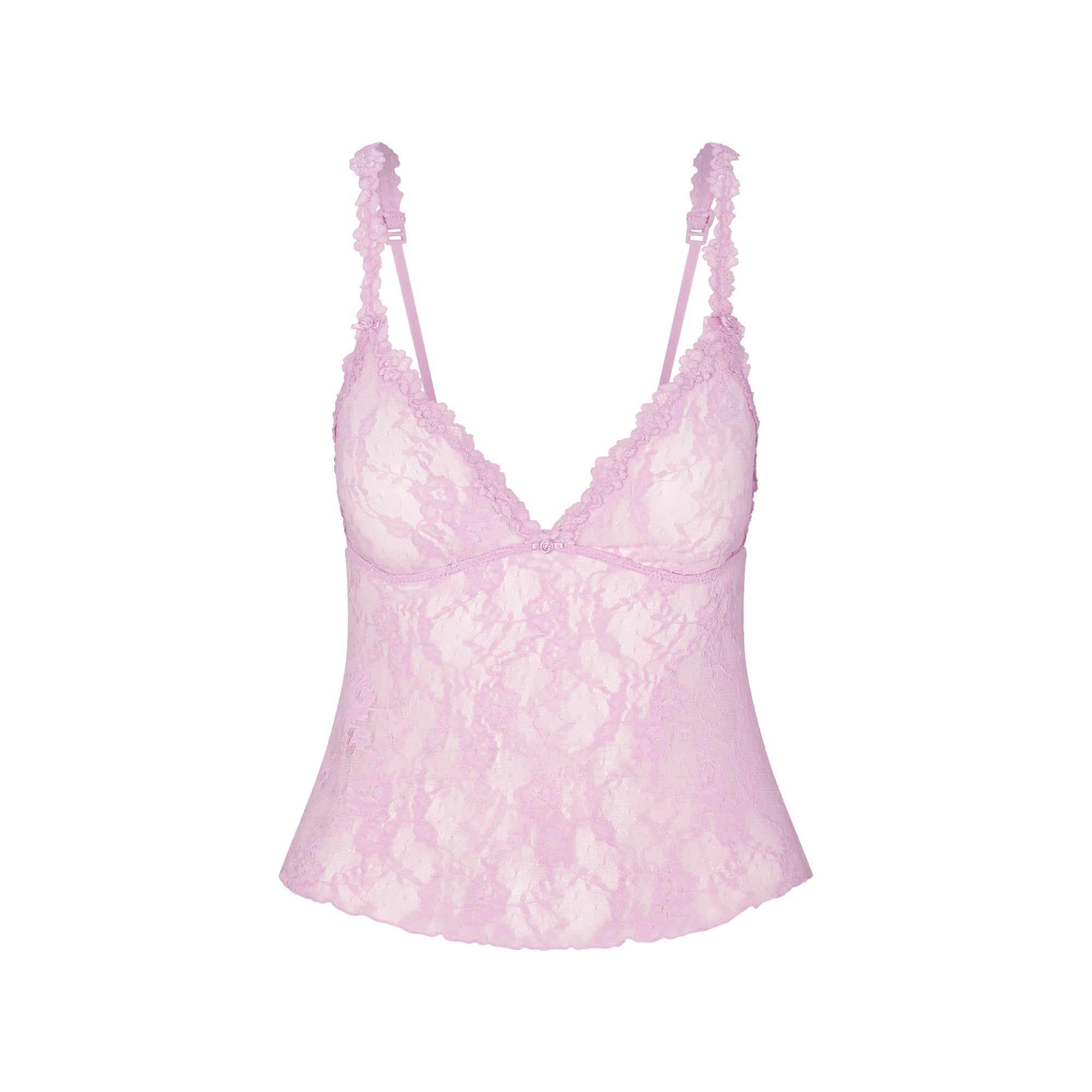 STRETCH LACE TRIANGLE CAMI AND SHORT SET | BABY PINK FLAT ON A WHITE BACKGROUND