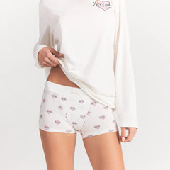BOYFRIEND LONG SLEEVE T-SHIRT AND SHORT BOXER SET | MARBLE HEART BANNER ON A MODEL FRONT VIEW @ | FOCUS: 0.0, 1.0, 0.9