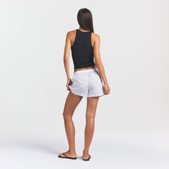 COTTON POPLIN BOXER SLEEP SET | ONYX DOT ON A MODEL SIDE VIEW @ | FOCUS: 0.0, 1.0, 0.9