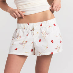 COTTON POPLIN BOXER SLEEP SET | MARBLE CHERUB PRINT ON A MODEL FRONT VIEW @ | FOCUS: 0.0, 1.0, 0.9