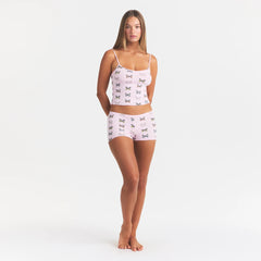 SKIMS SLEEP CAMI SET | PEONY BUTTERFLY PRINT ON A MODEL FRONT VIEW @ | FOCUS: 0.0, 1.0, 0.9