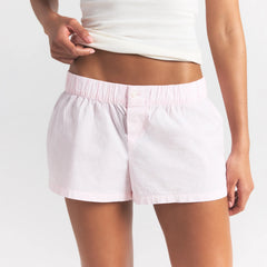 COTTON POPLIN BOXER SLEEP SET | CHERRY BLOSSOM STRIPE ON A MODEL FRONT VIEW @ | FOCUS: 0.0, 1.0, 0.9