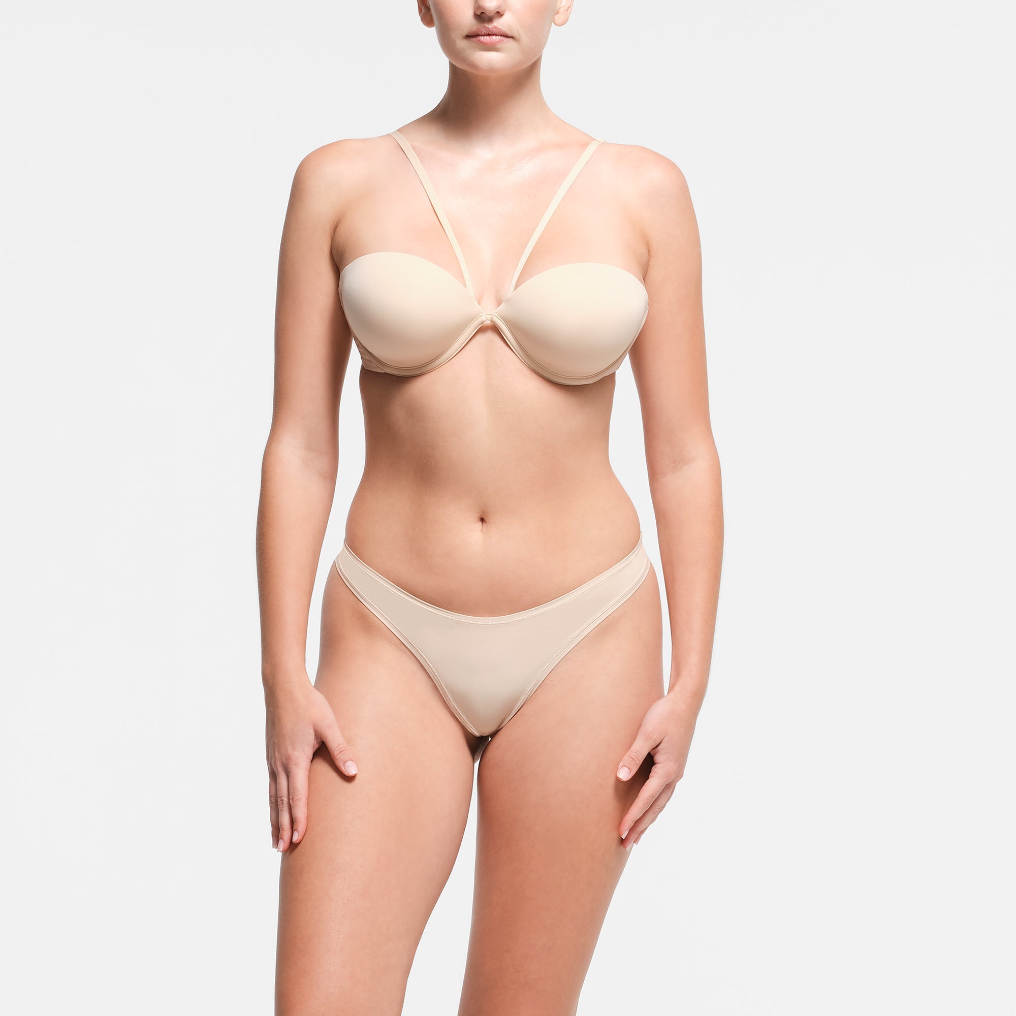MULTI-WAY BRA | SAND ON A MODEL FRONT VIEW