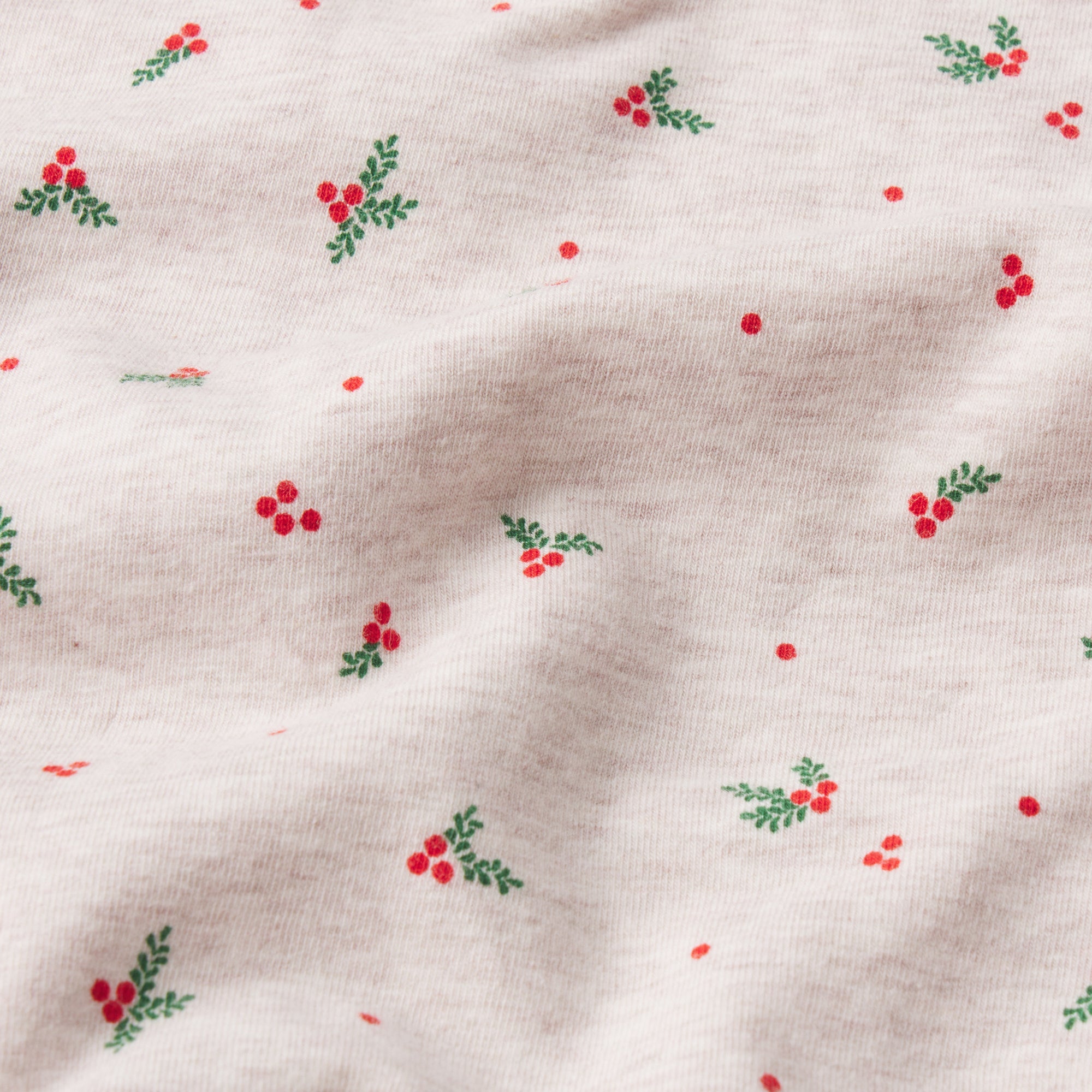 COTTON JERSEY LONG SLEEVE T-SHIRT | OATMEAL HEATHER HOLLY PRINT ADDITIONAL FABRIC DETAILS | about this fabric