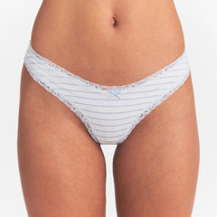 LIGHTWEIGHT COTTON LACE THONG | AIRSPACE LAGUNA STRIPE ON A MODEL SIDE VIEW @ | FOCUS: 0.0, 1.0, 0.9