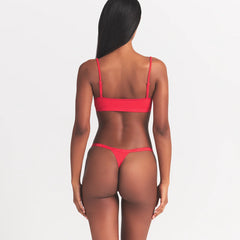 LIGHTWEIGHT COTTON LOGO PICOT THONG | RUBY TONAL ON A MODEL BACK VIEW @ | FOCUS: 0.0, 1.0, 0.9
