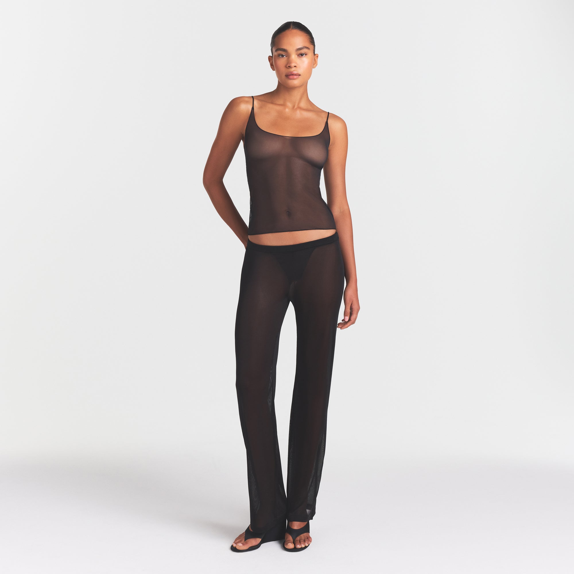 ULTRA FINE MESH CAMI | OBSIDIAN ON A MODEL FRONT VIEW @ | FOCUS: 0.0, 1.0, 0.9