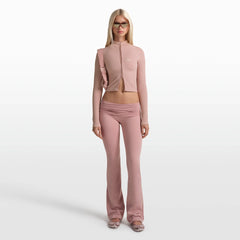 NikeSKIMS RIBBED SEAMLESS ZIP UP CROP JACKET | HIMALAYAN/ECRU ON A MODEL FRONT VIEW @ | FOCUS: 0.0, 1.0, 0.9