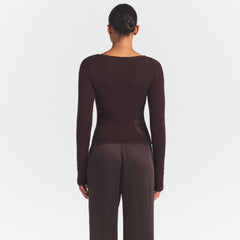 LACE KNIT LONG SLEEVE CARDIGAN | PHOENIX ON A MODEL SIDE VIEW @ | FOCUS: 0.0, 1.0, 0.9