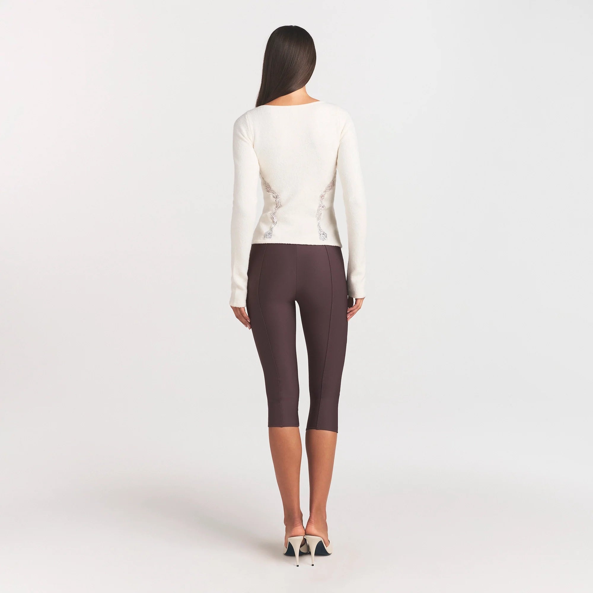 LACE KNIT LONG SLEEVE CARDIGAN | SUGAR ON A MODEL SIDE VIEW