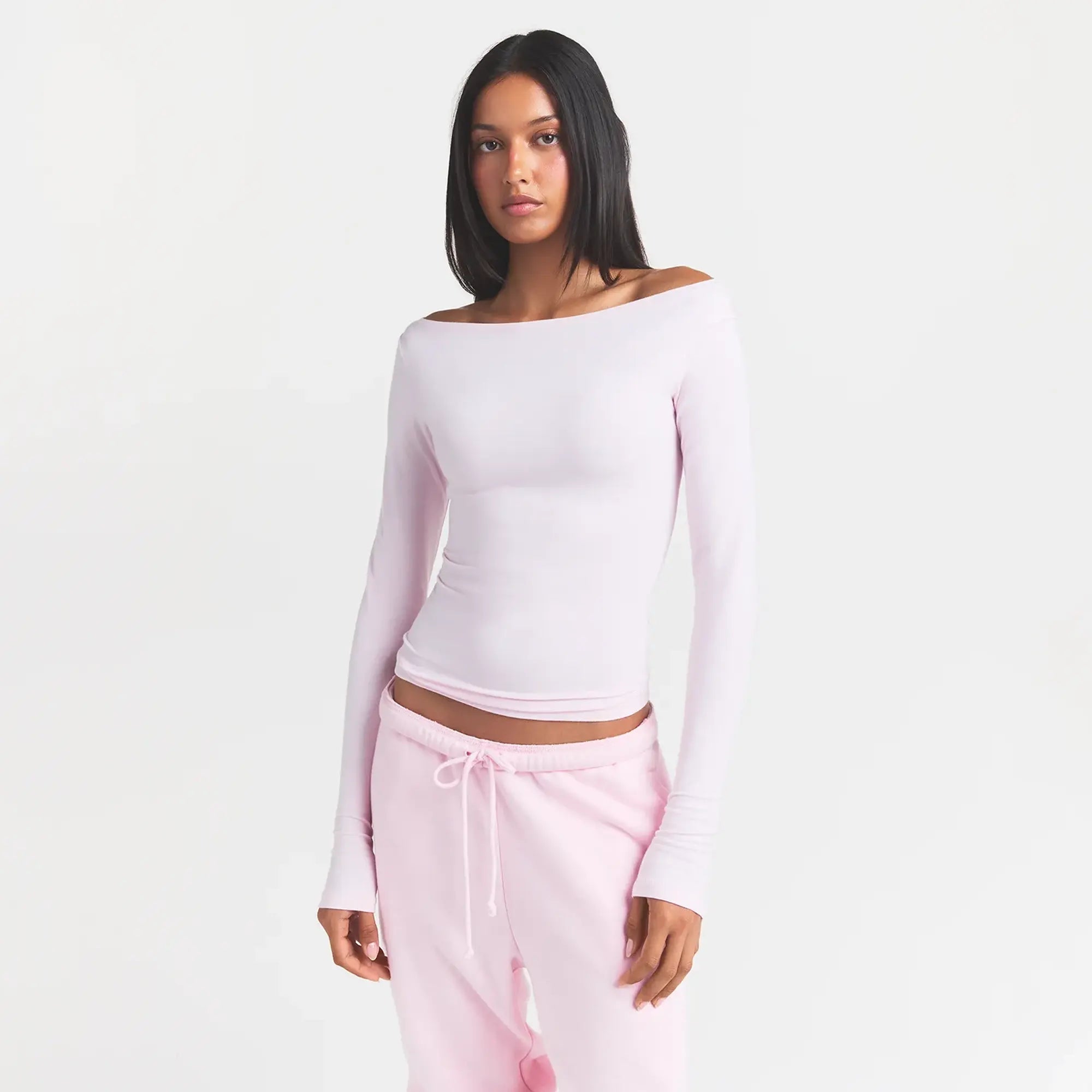 COTTON JERSEY LONG SLEEVE BOATNECK TOP | CHERRY BLOSSOM & LAYS FLAT ON A WHITE BACKGROUND | FLT