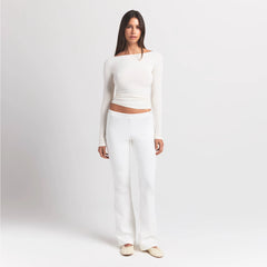 COTTON JERSEY LONG SLEEVE BOATNECK TOP | MARBLE ON A MODEL FRONT VIEW S | FOCUS: 0.0, 1.0, 0.9