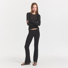 SHEER RIB LONG SLEEVE | SOOT ON A MODEL FRONT VIEW @ | FOCUS: 0.0, 1.0, 0.9