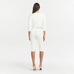 REFINED KNIT CROPPED CARDIGAN | EGRET ON A MODEL FRONT VIEW