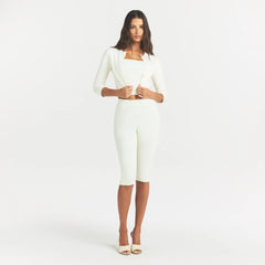 REFINED KNIT CROPPED CARDIGAN | EGRET ON A MODEL FRONT VIEW