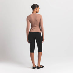 SHEER MODAL CREW NECK HENLEY | SIENNA ON A MODEL BACK VIEW S | FOCUS: 0.0, 1.0, 0.9