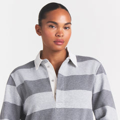 BOYFRIEND FLEECE OVERSIZED POLO | GREY HEATHER MULTI ON A MODEL | FOCUS: 0.0, 1.0, 0.9
