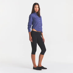 COTTON POPLIN SHRUNKEN BUTTON UP SHIRT | NAVY CHECK ON A MODEL | FOCUS: 0.0, 1.0, 0.9