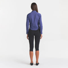 COTTON POPLIN SHRUNKEN BUTTON UP SHIRT | NAVY CHECK ON A MODEL | FOCUS: 0.0, 1.0, 0.9
