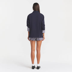 BOYFRIEND FLEECE OVERSIZED POLO | BLUE BLACK ON A MODEL | FOCUS: 0.0, 1.0, 0.9