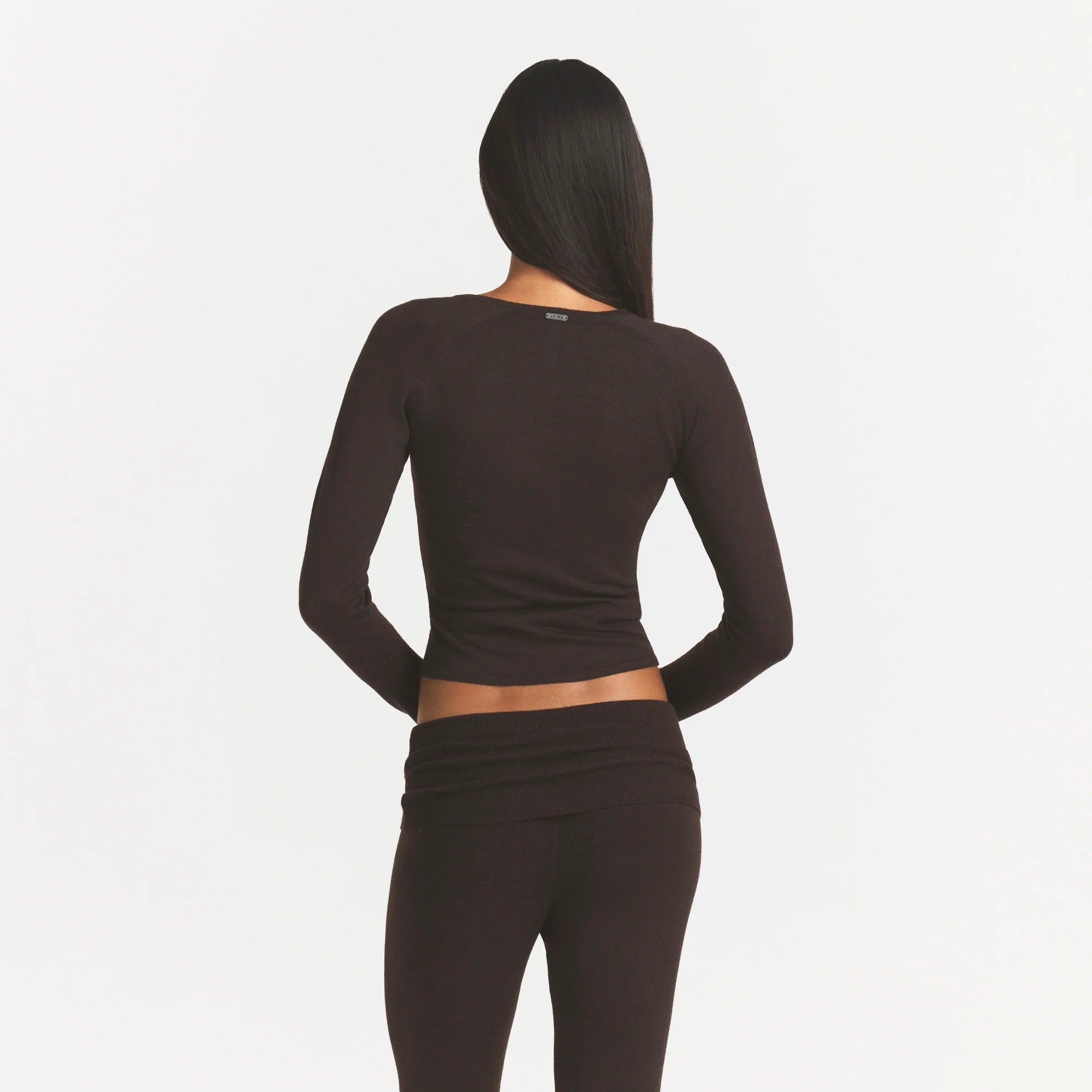 ESSENTIAL KNIT WRAP SWEATER | ESPRESSO & LAYS FLAT ON A WHITE BACKGROUND | FLT