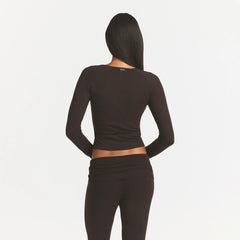 ESSENTIAL KNIT WRAP SWEATER | ESPRESSO & LAYS FLAT ON A WHITE BACKGROUND | FLT