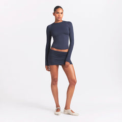 NikeSKIMS AIRY LONG SLEEVE CREW NECK TOP | DEEP ROYAL ON A MODEL FRONT VIEW @ | FOCUS: 0.0, 1.0, 0.9