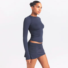 NikeSKIMS AIRY LONG SLEEVE CREW NECK TOP | DEEP ROYAL ON A MODEL SIDE VIEW @ | FOCUS: 0.0, 1.0, 0.9